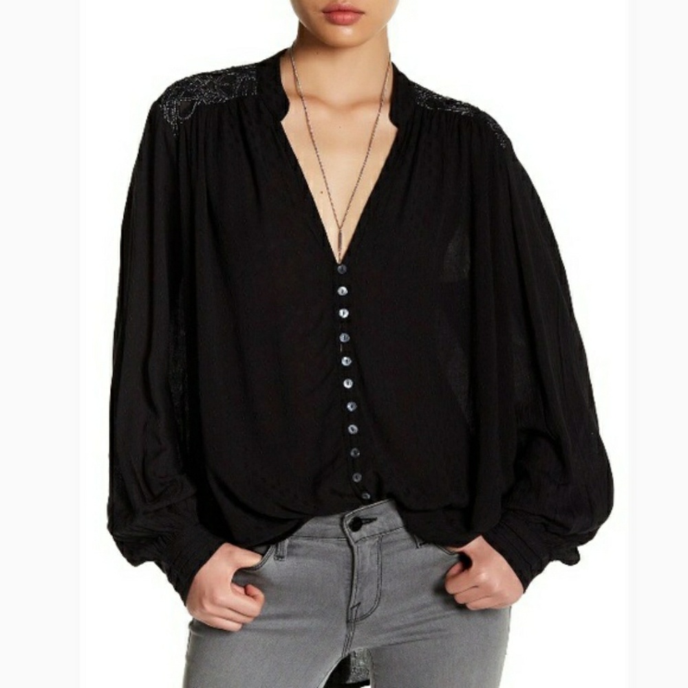 Free People Canton Rose Hi Lo Blouse